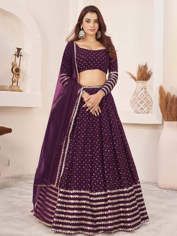 Dark Plum Georgette Lehenga Choli